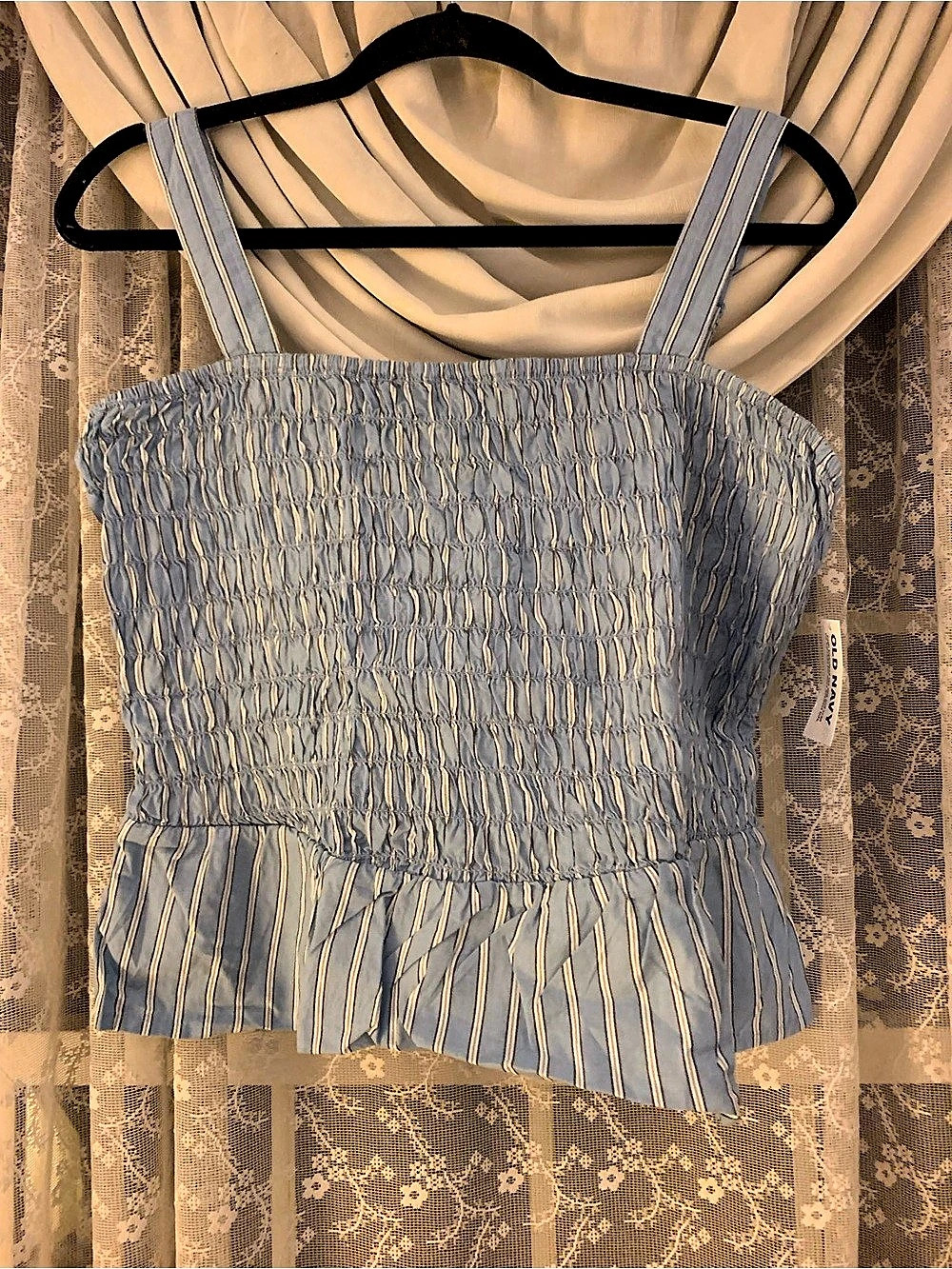 Old Navy Smocked Peplum Tank Top Blue & White Striped
